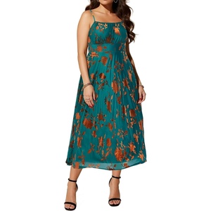 image:imagePlus Size Velvet Floral Spaghetti Strap Wedding Guest Midi DressBronze Teal Floral