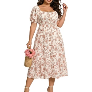 image:imageTalisea Plus Size Summer Dress  Casual Boho Midi Dress for WomenBeige Floral