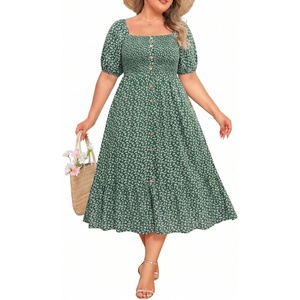 image:imageTalisea Plus Size Summer Dress  Casual Boho Midi Dress for WomenGreen Floral