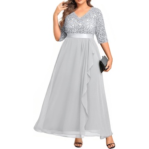image:imageTalisea Women Plus Size Sequin Formal Evening Gown VNeck Ruffle Maxi DressGray