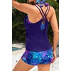 image:image3 Piece Tankini Swimsuits  Tummy Control Athletic Halter Top with ShortsBlue Purple Leaves
