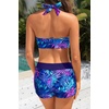image:image3 Piece Tankini Swimsuits  Tummy Control Athletic Halter Top with ShortsBlue Purple Leaves