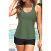 image:image3 Piece Tankini Swimsuits  Tummy Control Athletic Halter Top with ShortsGreen and Striped