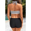 image:image3 Piece Tankini Swimsuits  Tummy Control Athletic Halter Top with ShortsGreen and Striped