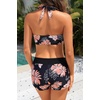 image:image3 Piece Tankini Swimsuits  Tummy Control Athletic Halter Top with ShortsOrange Floral
