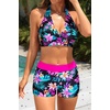 image:image3 Piece Tankini Swimsuits  Tummy Control Athletic Halter Top with ShortsPink Floral