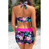 image:image3 Piece Tankini Swimsuits  Tummy Control Athletic Halter Top with ShortsPink Floral