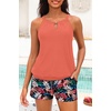 image:imageTalisea Tankini Swimsuits with Shorts  Blouson Tummy Control Bathing SuitsCoral Pink Leaf