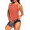 image:imageTalisea Tankini Swimsuits with Shorts  Blouson Tummy Control Bathing SuitsCoral Pink Leaf