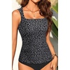 image:imageTummy Control Tankini Top Only  Women Square Neck Slimming Swimsuit TopBlack Leopard