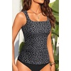 image:imageTummy Control Tankini Top Only  Women Square Neck Slimming Swimsuit TopBlack Leopard