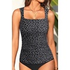 image:imageTummy Control Tankini Top Only  Women Square Neck Slimming Swimsuit TopBlack Leopard