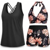 image:image3 Piece Tankini Swimsuits  Tummy Control Athletic Halter Top with ShortsOrange Floral