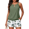 image:imageTalisea Tankini Swimsuits with Shorts  Blouson Tummy Control Bathing SuitsGreen Palm Tree