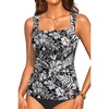 image:imageTummy Control Tankini Top Only  Women Square Neck Slimming Swimsuit TopBlack Floral