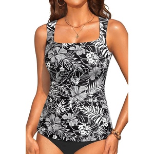 image:imageTummy Control Tankini Top Only  Women Square Neck Slimming Swimsuit TopBlack Floral