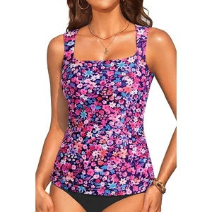 image:imageTummy Control Tankini Top Only  Women Square Neck Slimming Swimsuit TopPink Floral