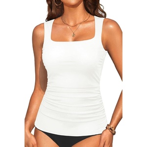 image:imageTummy Control Tankini Top Only  Women Square Neck Slimming Swimsuit TopWhite