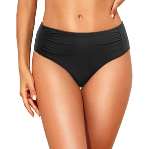 image:imageWomen Full Coverage Bikini Bottoms  Mid Rise Ruched Swimsuit BottomBlack