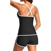 image:imageWomens Tankini with Shorts  Tummy Control Two Piece Swimsuit with PocketsBlack and White