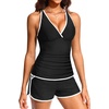 image:imageWomens Tankini with Shorts  Tummy Control Two Piece Swimsuit with PocketsBlack and White