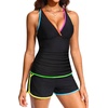 image:imageWomens Tankini with Shorts  Tummy Control Two Piece Swimsuit with PocketsColorful Black