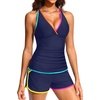 image:imageWomens Tankini with Shorts  Tummy Control Two Piece Swimsuit with PocketsColorful Blue