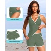 image:imageWomens Tankini with Shorts  Tummy Control Two Piece Swimsuit with PocketsGreen and White