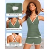 image:imageWomens Tankini with Shorts  Tummy Control Two Piece Swimsuit with PocketsGreen and White