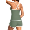 image:imageWomens Tankini with Shorts  Tummy Control Two Piece Swimsuit with PocketsGreen and White