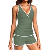 image:imageWomens Tankini with Shorts  Tummy Control Two Piece Swimsuit with PocketsGreen and White