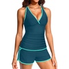 image:imageWomens Tankini with Shorts  Tummy Control Two Piece Swimsuit with PocketsTeal and Green