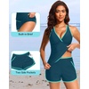 image:imageWomens Tankini with Shorts  Tummy Control Two Piece Swimsuit with PocketsTeal and Green