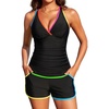 image:imageWomens Tankini with Shorts  Tummy Control Two Piece Swimsuit with PocketsColorful Black