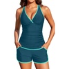 image:imageWomens Tankini with Shorts  Tummy Control Two Piece Swimsuit with PocketsTeal and Green