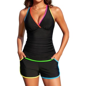 image:imageWomens Tankini with Shorts  Tummy Control Two Piece Swimsuit with PocketsColorful Black