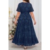 image:imagePlus Size Dresses Wedding Guest Fall Floral Long Sleeve Maxi Dress WomenNavy Blue Short Sleeve