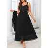 image:imagePlus Size Formal Dress Sequin Wedding Guest Mother Dress with ShawlBlack