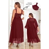 image:imagePlus Size Formal Dress Sequin Wedding Guest Mother Dress with ShawlBurgundy