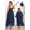 image:imagePlus Size Formal Dress Sequin Wedding Guest Mother Dress with ShawlNavy Blue