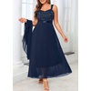 image:imagePlus Size Formal Dress Sequin Wedding Guest Mother Dress with ShawlNavy Blue
