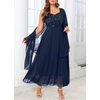 image:imagePlus Size Formal Dress Sequin Wedding Guest Mother Dress with ShawlNavy Blue