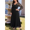 image:imagePlus Size Formal Dress VNeck Lace Chiffon Maxi Wedding Guest GownBlack