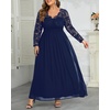 image:imagePlus Size Formal Dress VNeck Lace Chiffon Maxi Wedding Guest GownNavy Blue