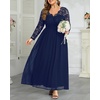 image:imagePlus Size Formal Dress VNeck Lace Chiffon Maxi Wedding Guest GownNavy Blue