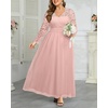 image:imagePlus Size Formal Dress VNeck Lace Chiffon Maxi Wedding Guest GownPink