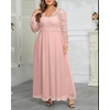 image:imagePlus Size Formal Dress VNeck Lace Chiffon Maxi Wedding Guest GownPink