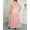 image:imagePlus Size Formal Dress VNeck Lace Chiffon Maxi Wedding Guest GownPink