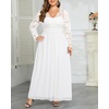 image:imagePlus Size Formal Dress VNeck Lace Chiffon Maxi Wedding Guest GownWhite