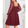 image:imagePlus Size Graduation Dress  Summer Swiss Dot Sweetheart Neckline Short Sundress Puff Sleeve Cute Flowy Chiffon DressesBurgundy